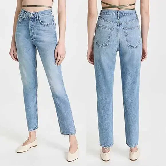 NWT Agolde Fen High Rise Relaxed Tapered Straight Cut Button Jeans Quarrel - Picture 8 of 8